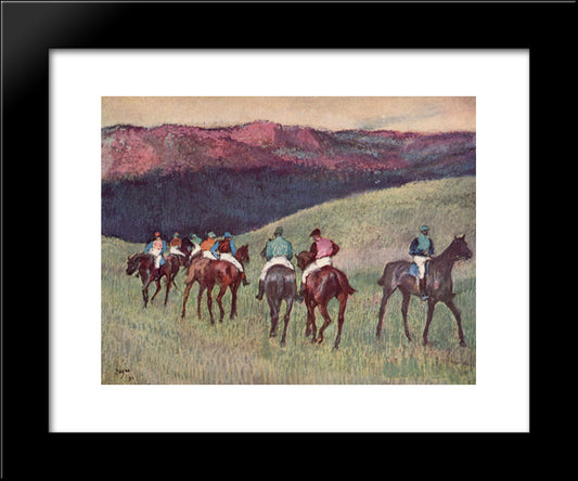 Racehorses In A Landscape 20x24 Black Modern Wood Framed Art Print Poster by Degas, Edgar