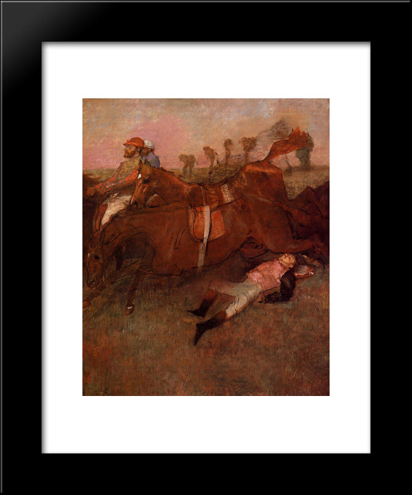 Scene From The Steeplechase - The Fallen Jockey 20x24 Black Modern Wood Framed Art Print Poster by Degas, Edgar