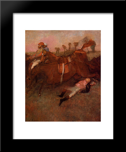 Scene From The Steeplechase - The Fallen Jockey 20x24 Black Modern Wood Framed Art Print Poster by Degas, Edgar