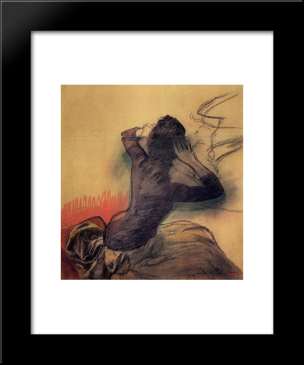 Seated Woman Adjusting Her Hair 20x24 Black Modern Wood Framed Art Print Poster by Degas, Edgar