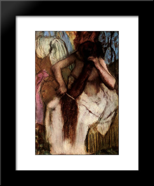 Seated Woman Combing Her Hair 20x24 Black Modern Wood Framed Art Print Poster by Degas, Edgar
