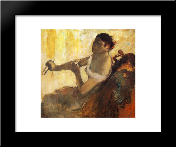Seated Woman Pulling Her Glove 20x24 Black Modern Wood Framed Art Print Poster by Degas, Edgar