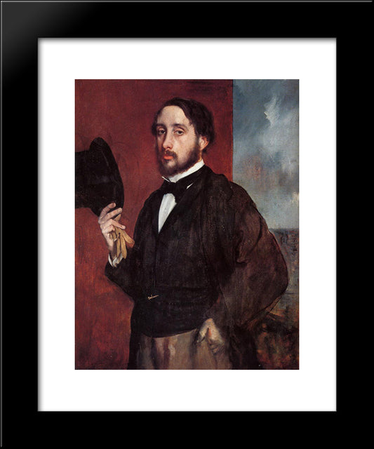 Self Portrait Saluting 20x24 Black Modern Wood Framed Art Print Poster by Degas, Edgar