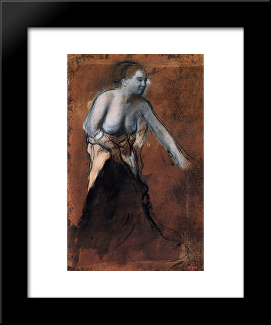 Standing Female Figure With Bared Torso 20x24 Black Modern Wood Framed Art Print Poster by Degas, Edgar