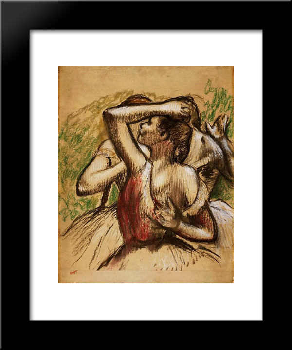 Three Ballet Dancers, One With Dark Crimson Waist 20x24 Black Modern Wood Framed Art Print Poster by Degas, Edgar