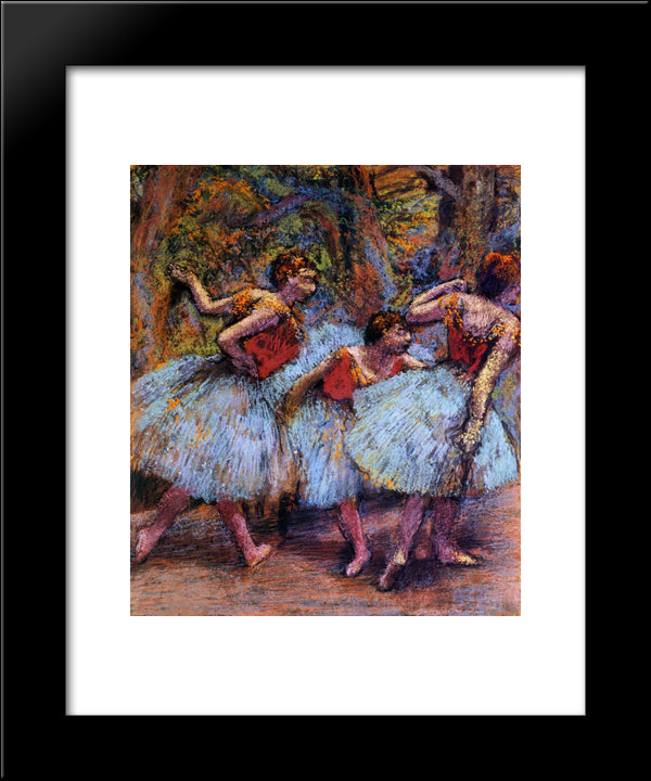 Three Dancers, Blue Skirts, Red Blouses 20x24 Black Modern Wood Framed Art Print Poster by Degas, Edgar