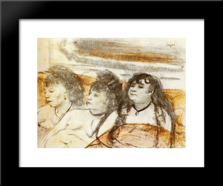 Three Girls Sitting En Face 20x24 Black Modern Wood Framed Art Print Poster by Degas, Edgar
