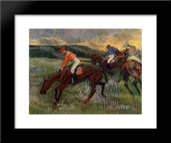 Three Jockeys 20x24 Black Modern Wood Framed Art Print Poster by Degas, Edgar