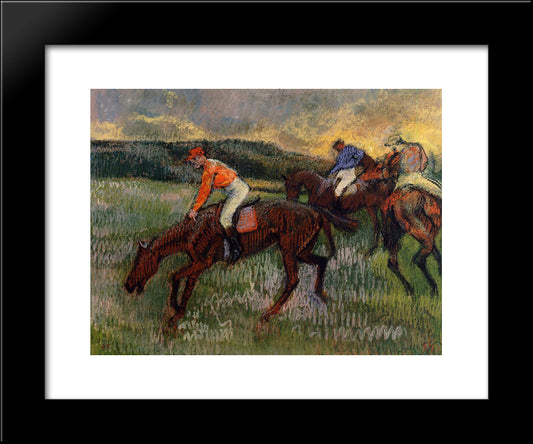 Three Jockeys 20x24 Black Modern Wood Framed Art Print Poster by Degas, Edgar