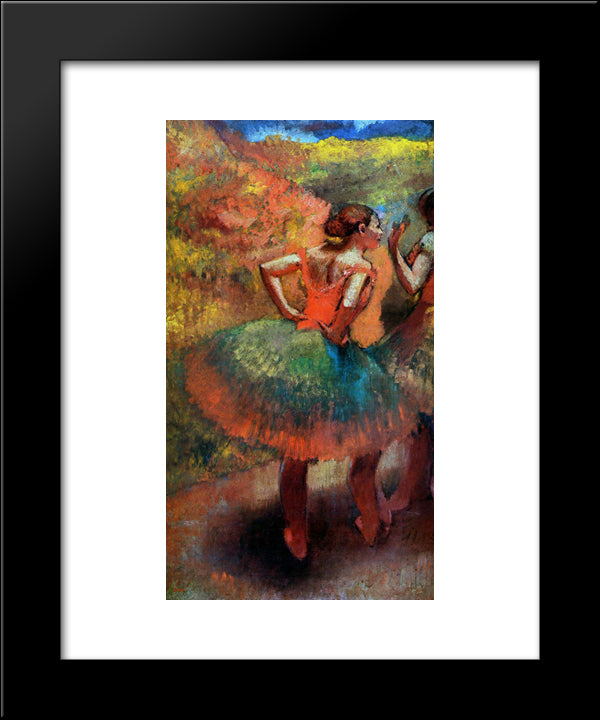 Two Dancers In Green Skirts, Landscape Scener 20x24 Black Modern Wood Framed Art Print Poster by Degas, Edgar