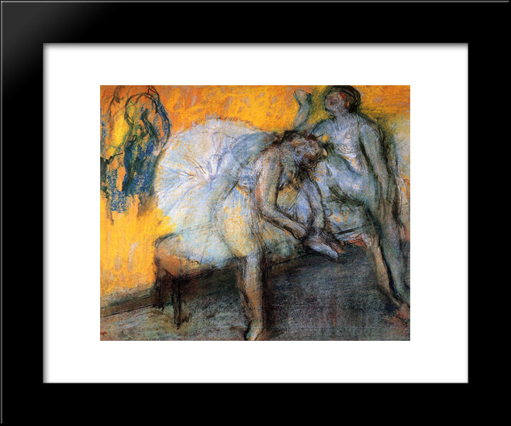 Two Dancers In Yellow And Pink 20x24 Black Modern Wood Framed Art Print Poster by Degas, Edgar