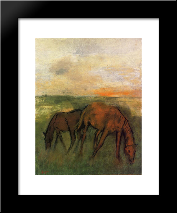 Two Horses In A Pasture 20x24 Black Modern Wood Framed Art Print Poster by Degas, Edgar