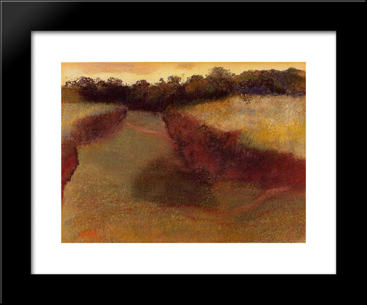 Wheatfield And Line Of Trees 20x24 Black Modern Wood Framed Art Print Poster by Degas, Edgar