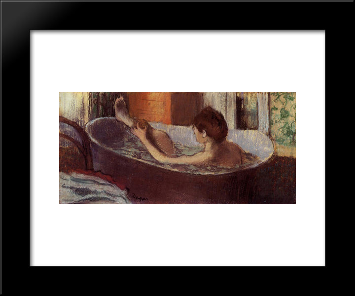 Woman In A Bath Sponging Her Leg 20x24 Black Modern Wood Framed Art Print Poster by Degas, Edgar