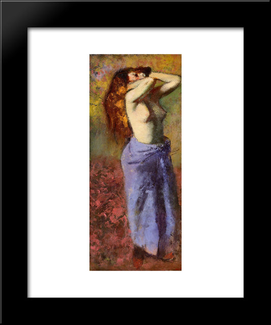 Woman In A Blue Dressing Gown, Torso Exposed 20x24 Black Modern Wood Framed Art Print Poster by Degas, Edgar