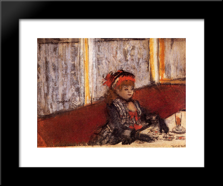 Woman In A Cafe 20x24 Black Modern Wood Framed Art Print Poster by Degas, Edgar