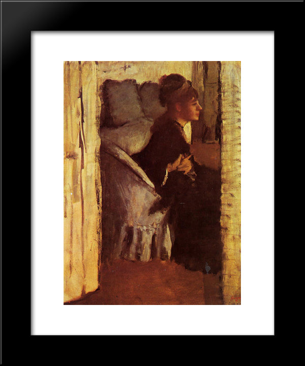 Woman Putting On Her Gloves 20x24 Black Modern Wood Framed Art Print Poster by Degas, Edgar