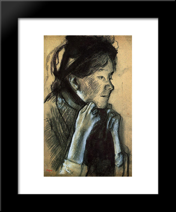 Woman Tying The Ribbons Of Her Hat 20x24 Black Modern Wood Framed Art Print Poster by Degas, Edgar