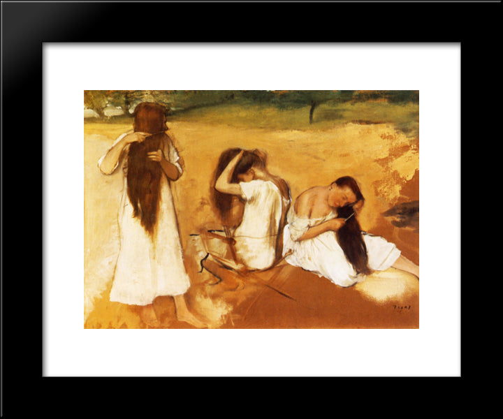Women Combing Their Hair 20x24 Black Modern Wood Framed Art Print Poster by Degas, Edgar