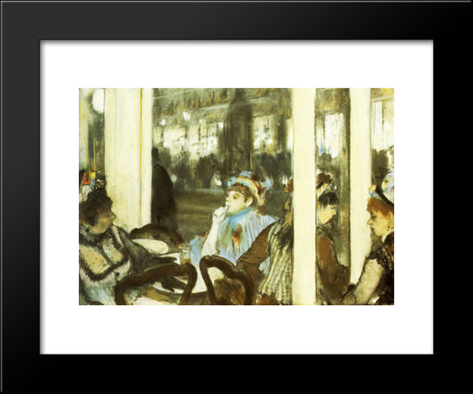 Women On A Cafe Terrace 20x24 Black Modern Wood Framed Art Print Poster by Degas, Edgar