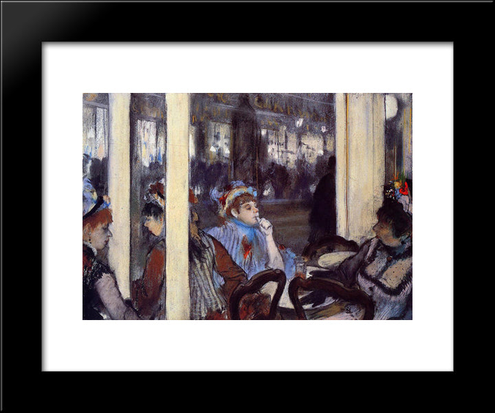 Women On A Cafe Terrace In The Evening 20x24 Black Modern Wood Framed Art Print Poster by Degas, Edgar