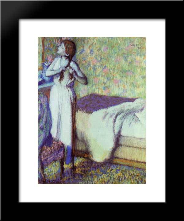 Young Girl Braiding Her Hair 20x24 Black Modern Wood Framed Art Print Poster by Degas, Edgar