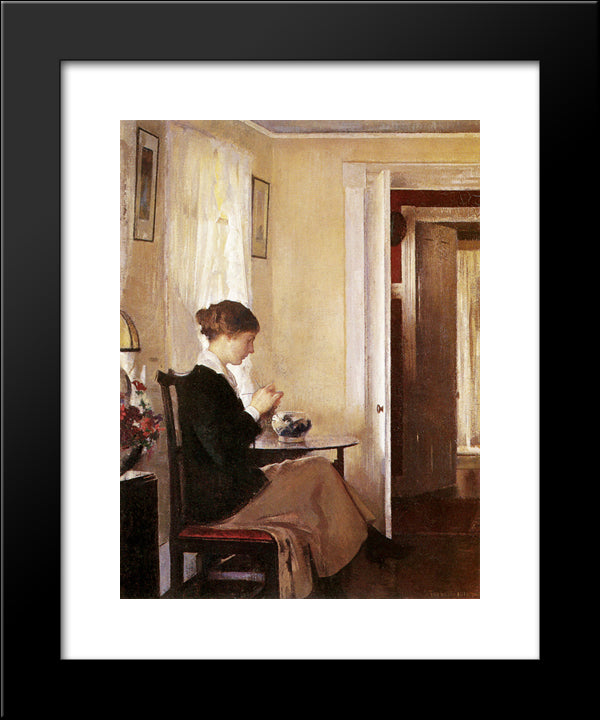 Josephine Knitting 20x24 Black Modern Wood Framed Art Print Poster by Tarbell, Edmund Charles