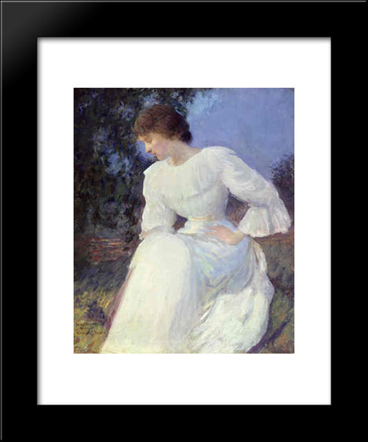 Portrait Of A Woman In White 20x24 Black Modern Wood Framed Art Print Poster by Tarbell, Edmund Charles