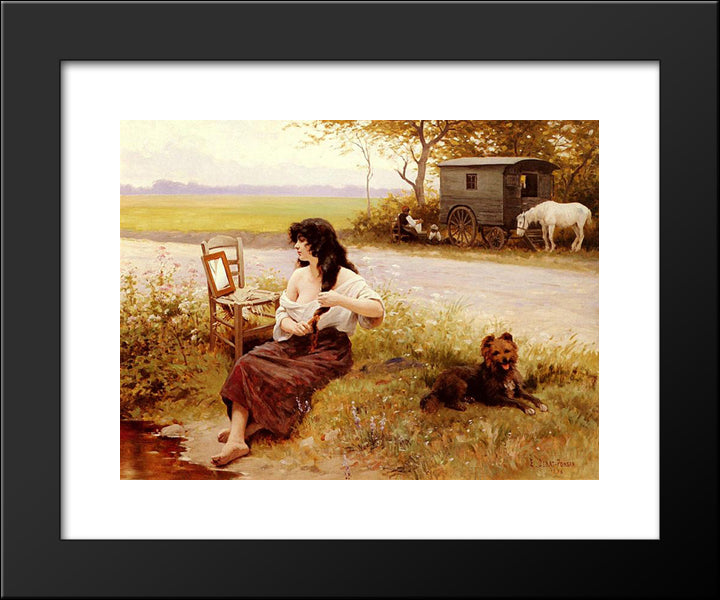 La Gitane A La Toilette 20x24 Black Modern Wood Framed Art Print Poster by Debat-Ponsan, Jacques