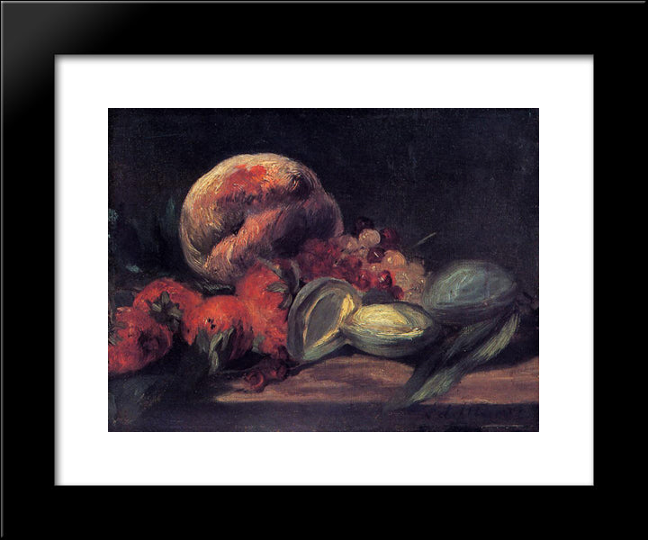 Almonds, Currants And Peaches 20x24 Black Modern Wood Framed Art Print Poster by Manet, Edouard