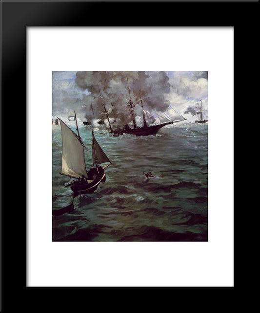 Battle Of Kearsage And Alabama 20x24 Black Modern Wood Framed Art Print Poster by Manet, Edouard