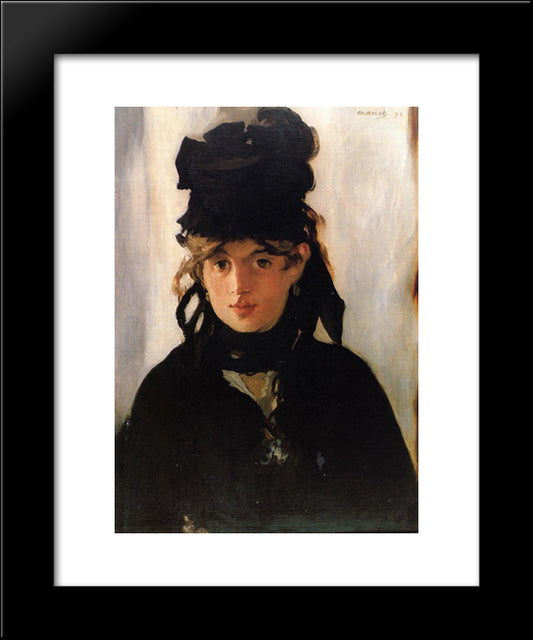 Berthe Morisot With A Bouquet Of Violets 20x24 Black Modern Wood Framed Art Print Poster by Manet, Edouard