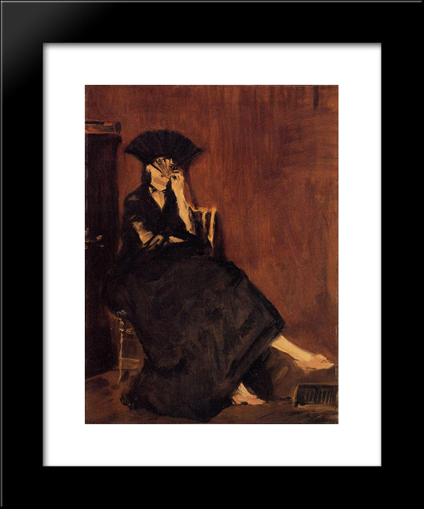 Berthe Morisot With A Fan 20x24 Black Modern Wood Framed Art Print Poster by Manet, Edouard