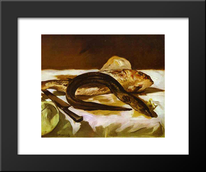 Eel And Red Mullet 20x24 Black Modern Wood Framed Art Print Poster by Manet, Edouard
