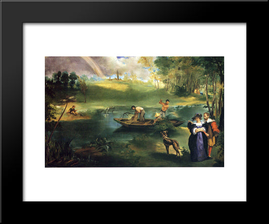 Fishing 20x24 Black Modern Wood Framed Art Print Poster by Manet, Edouard