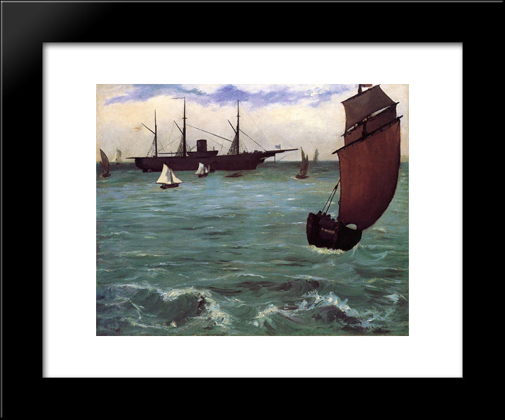 Fishing Boat Coming In Before The Wind (The Kearsarge In Boulogne) 20x24 Black Modern Wood Framed Art Print Poster by Manet, Edouard