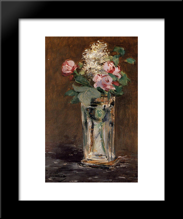 Flowers In A Crystal Vase 20x24 Black Modern Wood Framed Art Print Poster by Manet, Edouard