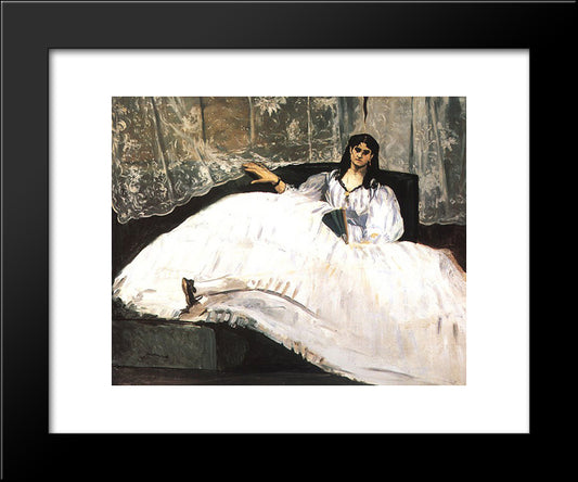 Jeanne Duval, Baudelaire'S Mistress, Reclining (Lady With A Fan) 20x24 Black Modern Wood Framed Art Print Poster by Manet, Edouard