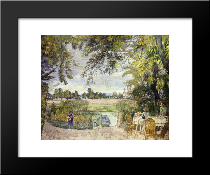 Figures Eating In A Garden By The Water 20x24 Black Modern Wood Framed Art Print Poster by Vuillard, Edouard