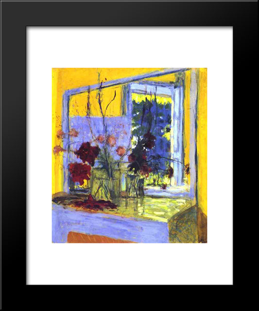 Flowers On A Fireplace In Clayes 20x24 Black Modern Wood Framed Art Print Poster by Vuillard, Edouard