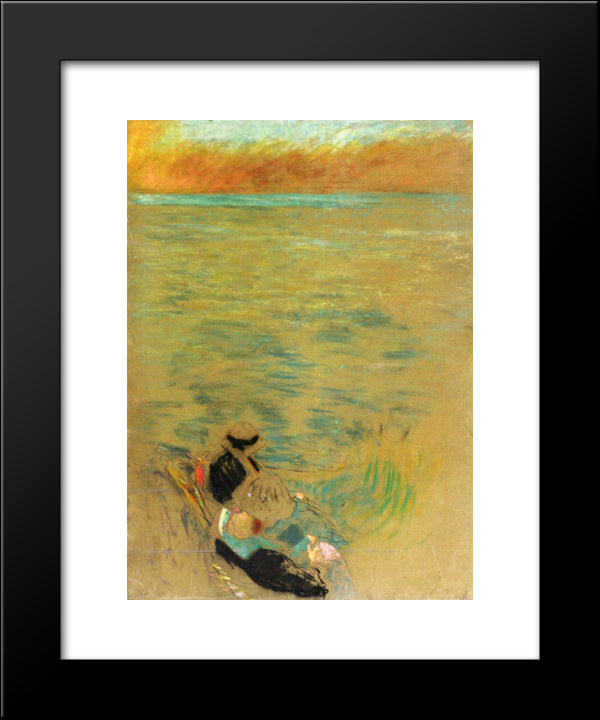 Sea At Sunset, Women On The Shore 20x24 Black Modern Wood Framed Art Print Poster by Vuillard, Edouard