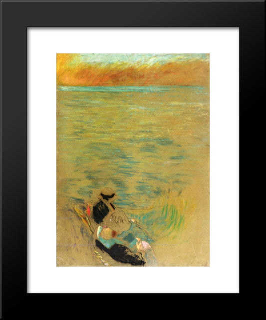 Sea At Sunset, Women On The Shore 20x24 Black Modern Wood Framed Art Print Poster by Vuillard, Edouard