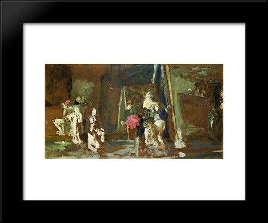 Statuettes On The Mantlepiece 20x24 Black Modern Wood Framed Art Print Poster by Vuillard, Edouard