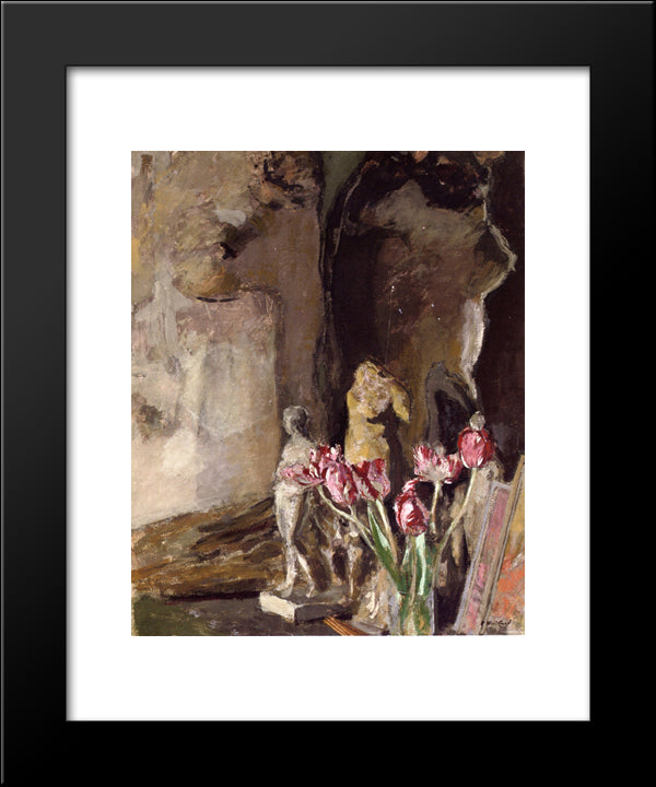 Tulips And Statuettes 20x24 Black Modern Wood Framed Art Print Poster by Vuillard, Edouard