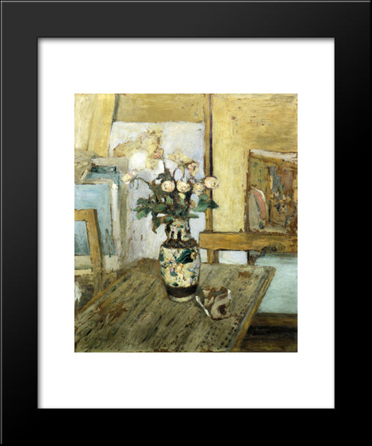 Vase Of Flowers 20x24 Black Modern Wood Framed Art Print Poster by Vuillard, Edouard