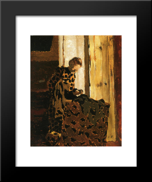 Woman Brushing A Garment 20x24 Black Modern Wood Framed Art Print Poster by Vuillard, Edouard