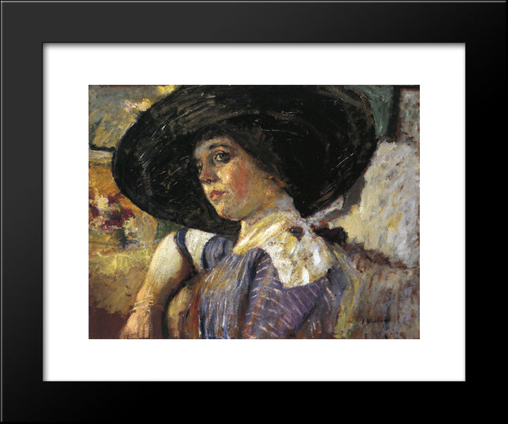 Woman With Hat 20x24 Black Modern Wood Framed Art Print Poster by Vuillard, Edouard