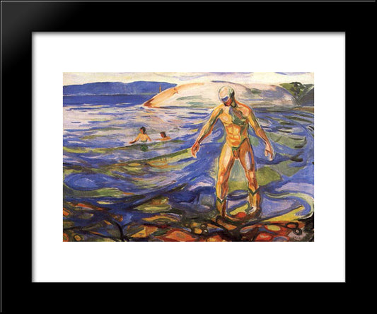 Bathing Man 20x24 Black Modern Wood Framed Art Print Poster by Munch, Edvard