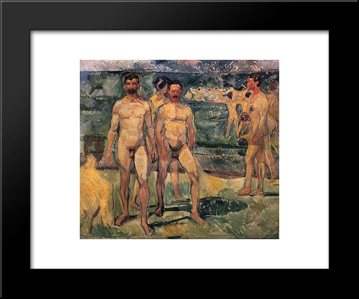 Bathing Men 20x24 Black Modern Wood Framed Art Print Poster by Munch, Edvard