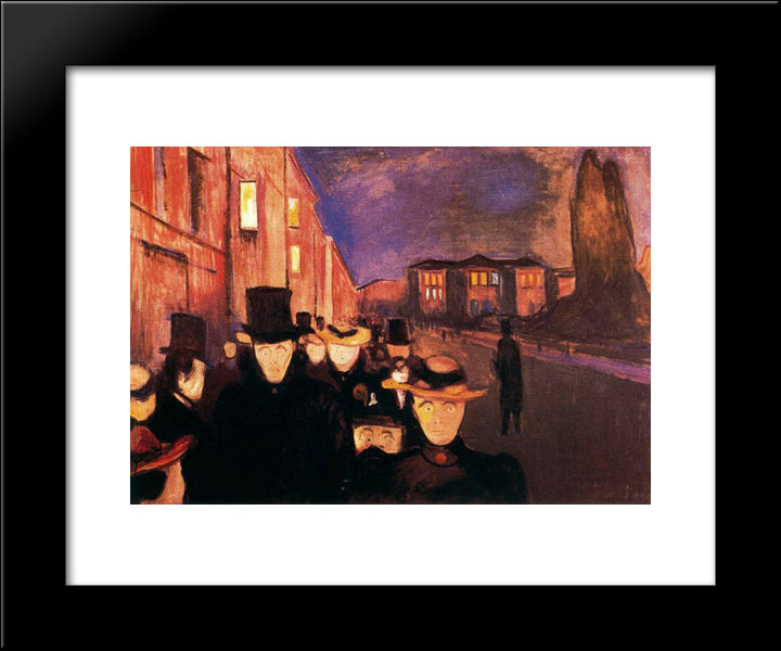 Evening On Karl Johan Street 20x24 Black Modern Wood Framed Art Print Poster by Munch, Edvard